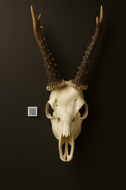 HUNTAG Silver anodized QR tag under mounted hunting trophy